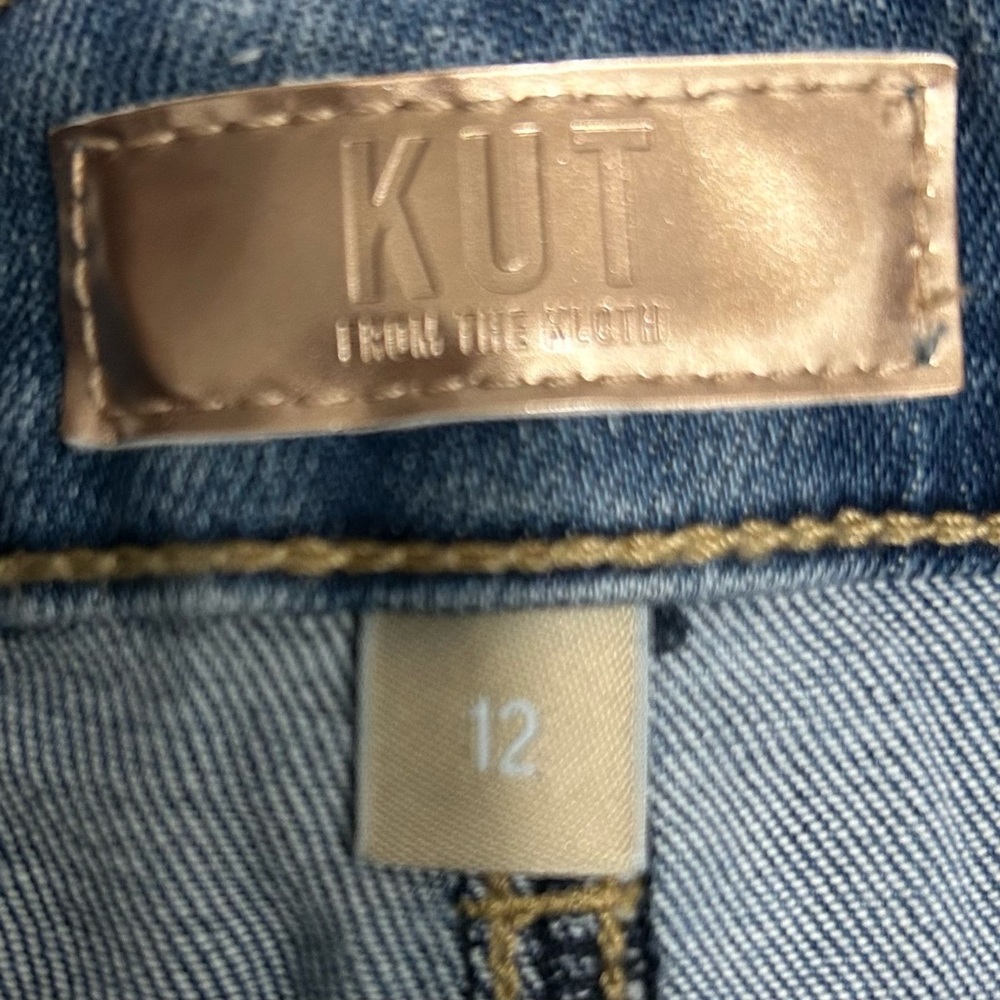 KFTK Goldie Super Wide Leg Jeans Women’s Size 12 Darted High Rise Stretch Denim - Picture 10 of 11